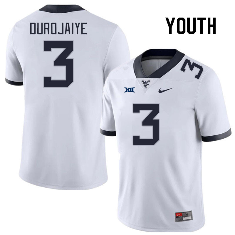 Youth #3 Tomiwa Durojaiye West Virginia Mountaineers College Football Jerseys Stitched Sale-White